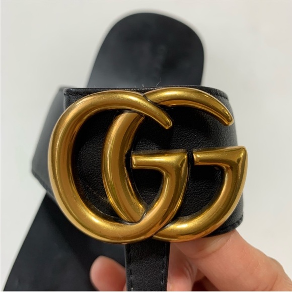 GG Gucci Marmont Black Leather Sandals - Picture 3 of 12